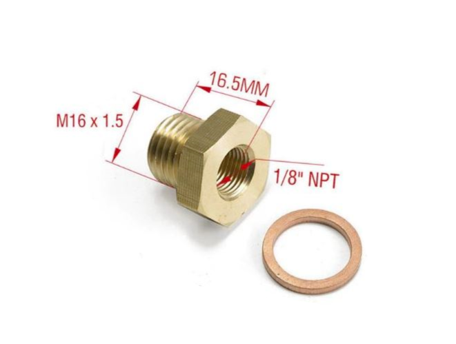 M16x1.5 to 1/8" NPT adapter brass sensor for pressure indicator oil pressure switch etc.