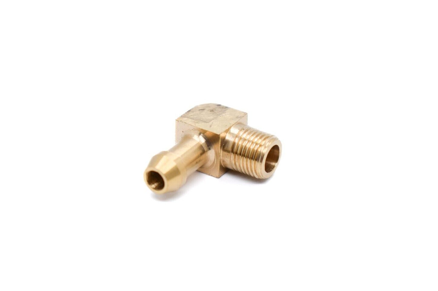 8mm connection nipple 1/8" NPT - 90° block angle brass facet cube gold flo pump